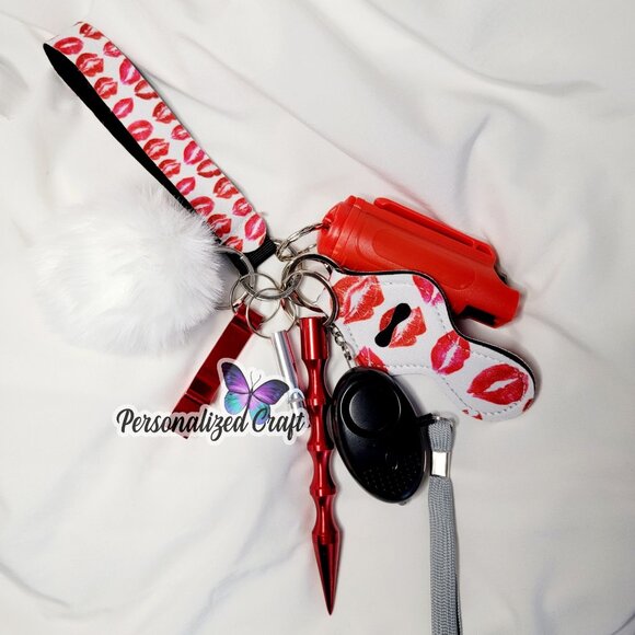 8 Piece Lips Safety Keychain Set, Alarm w/ Flashlight, Window Breaker, Whistle - Picture 1 of 2